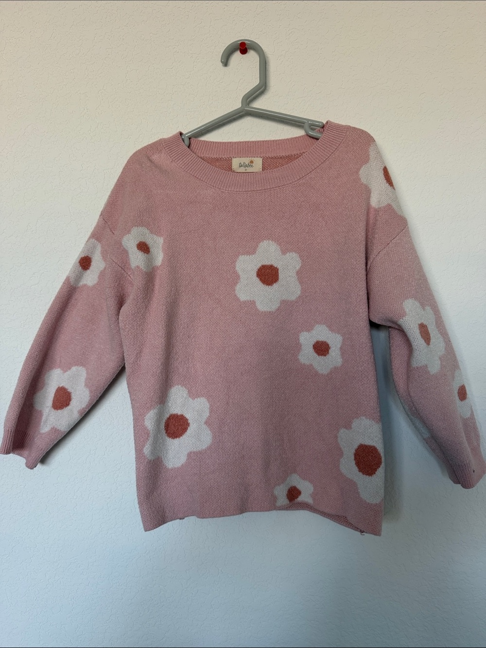 Floral Crewneck Sweater in Pink with White Bloom Accents